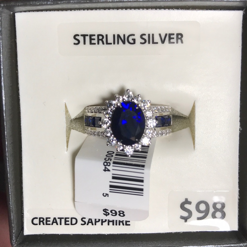 Blue Sapphire & CZ Sterling Silver Ring